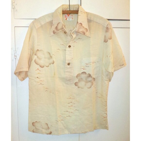Vtg SEARS HAWAIIAN FASHIONS SHIRT Size M Cream Brown Orange PULLOVER Buttons - Picture 1 of 4